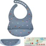 BPA-Free Silicone Baby Bibs with Travel Case, Toddlers Boys/Girls, Large Pocket, Adjustable, Toddlers 6-48 Months